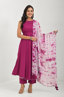 KASHISHIYA Solid Anarkali Kurta, Bottom & Dupatta Set