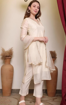 VEYNO Solid Kurta, Trouser/Pant & Dupatta Set
