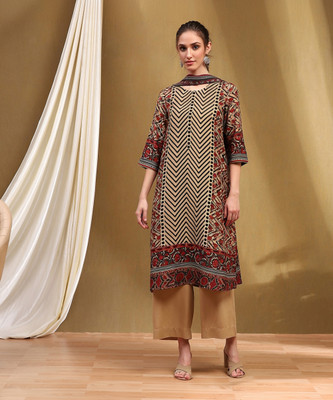BIBA Printed Kurta, Palazzo & Dupatta Set