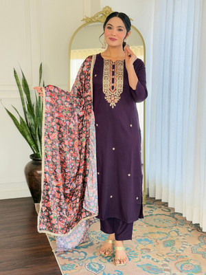 Fabrion Embroidered Kurta, Salwar & Dupatta Set