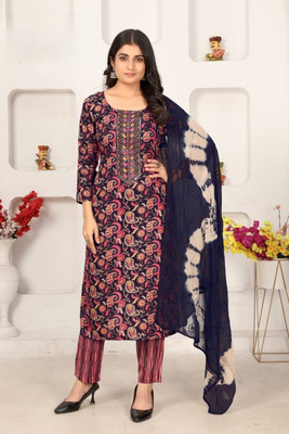 DKTTRANDZ Floral Print Kurta, Palazzo & Dupatta Set