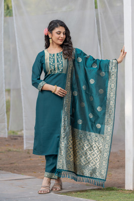 Ajantatextile Embroidered Kurta, Trouser/Pant & Dupatta Set