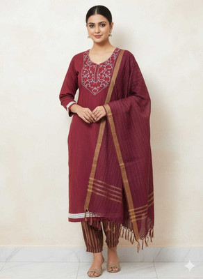 Golamdaz collectio Striped Kurta, Trouser/Pant & Dupatta Set