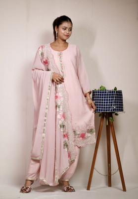 Amber Fashion Forever Self Design, Embroidered Kurta, Palazzo & Dupatta Set