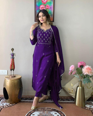 Siyu Creation Embroidered Kurta, Trouser/Pant & Dupatta Set