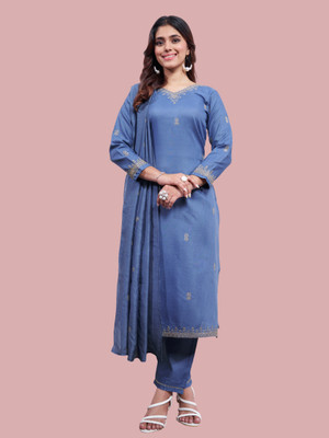 Theasvolks Embroidered Kurta, Trouser/Pant & Dupatta Set