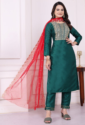 Avnisa Enterprise Embroidered Kurta, Trouser/Pant & Dupatta Set