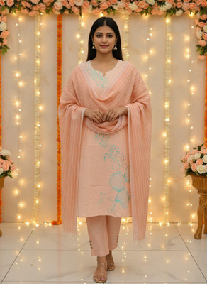 JF Textiles Floral Print, Solid, Printed Kurta, Trouser/Pant & Dupatta Set