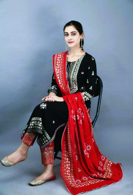 badodiya's Embroidered Kurta, Palazzo & Dupatta Set