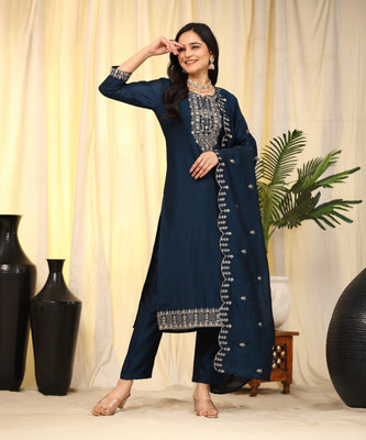 Trendmalls Embroidered Kurta, Trouser/Pant & Dupatta Set