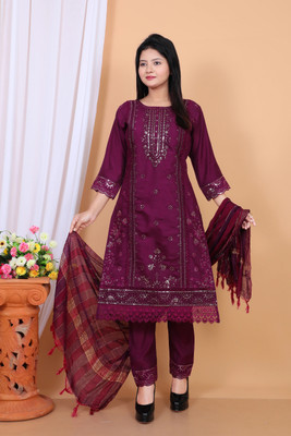 abulkalam Embroidered Kurta, Churidar & Dupatta Set