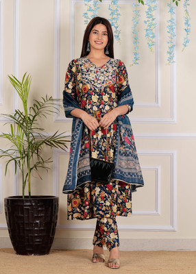 sbe collection's Embroidered, Floral Print Anarkali Kurta, Bottom & Dupatta Set