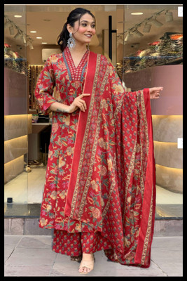 BIBHATSU Floral Print Anarkali Kurta, Bottom & Dupatta Set