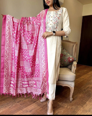 Claria Creation Embroidered Kurta, Trouser/Pant & Dupatta Set