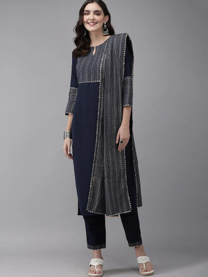 Lamba Creations Printed, Solid Kurta, Trouser/Pant & Dupatta Set