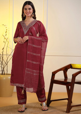 DSK Studio Embroidered Kurta, Trouser/Pant & Dupatta Set