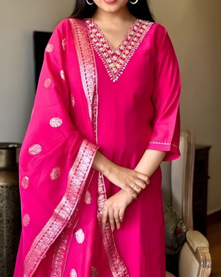 Aksa Fashion Embroidered Kurta, Trouser/Pant & Dupatta Set