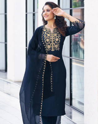 Tasrika Embroidered, Embellished Kurta, Salwar & Dupatta Set