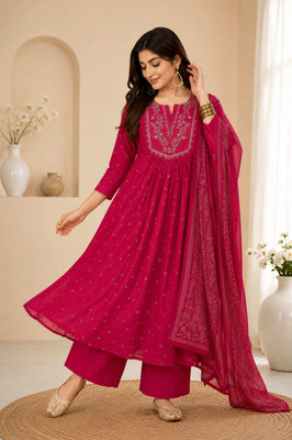 Pehnura Embroidered Anarkali Kurta, Bottom & Dupatta Set