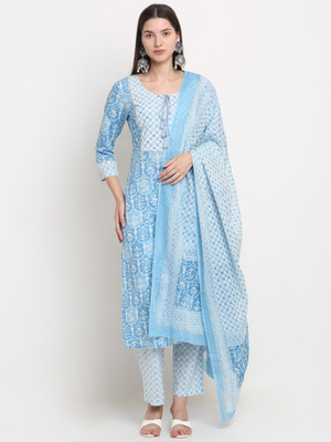 Myaza Embroidered, Printed Kurta, Trouser/Pant & Dupatta Set