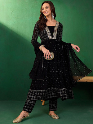 Sangria Embroidered Anarkali Kurta, Bottom & Dupatta Set