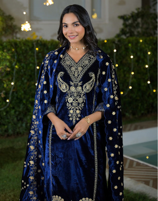 Skylee Embroidered, Embellished Kurta, Trouser/Pant & Dupatta Set