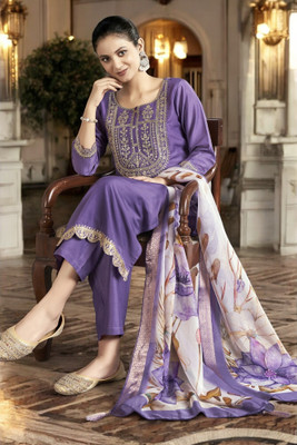 ORRIYA Embroidered Kurta, Trouser/Pant & Dupatta Set