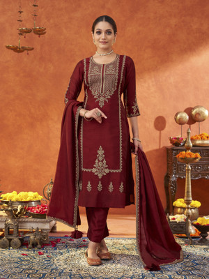 Fourleaf Embroidered Kurta, Trouser/Pant & Dupatta Set