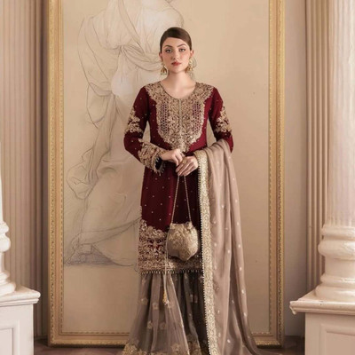 DremlandLoyal Embroidered Kurta, Sharara & Dupatta Set