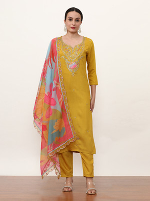 Jaipur Kurti Embroidered Kurta, Trouser/Pant & Dupatta Set