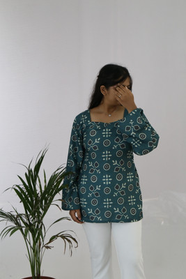 aanzri Women Printed, Geometric Print, Floral Print Straight Kurta(Dark Green)