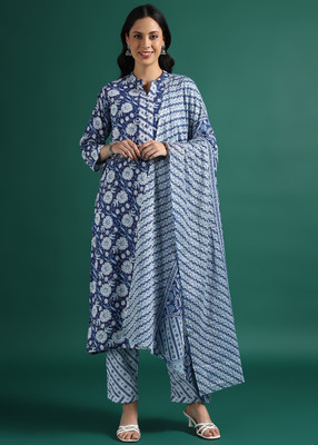 Suskriti Floral Print Kurta, Trouser/Pant & Dupatta Set