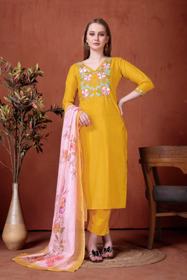 Krisio Embroidered Kurta, Trouser/Pant & Dupatta Set