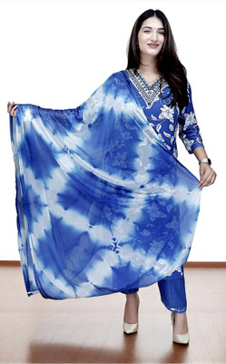 RIDS & SIDS Floral Print, Embroidered, Ombre Kurta, Trouser/Pant & Dupatta Set