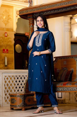 KaayaCreation Embroidered Kurta, Trouser/Pant & Dupatta Set