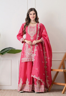 shopbegum Embroidered Kurta, Sharara & Dupatta Set