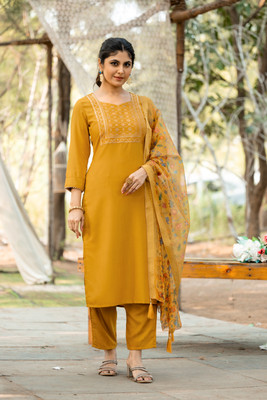Ajantatextile Embroidered Kurta, Trouser/Pant & Dupatta Set