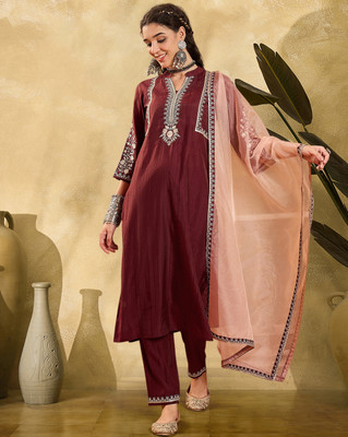 SheWill Embroidered Kurta, Trouser/Pant & Dupatta Set