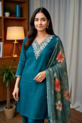 AEBA FASHION Embroidered Kurta, Trouser/Pant & Dupatta Set