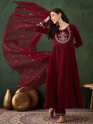 Sangria Embroidered Anarkali Kurta, Bottom & Dupatta Set