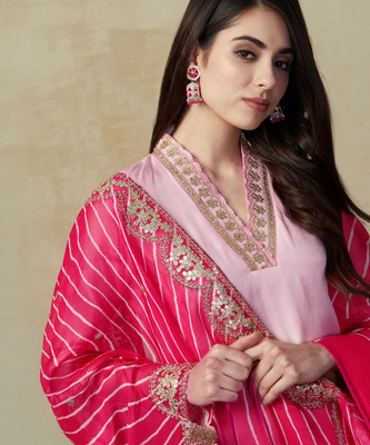 JAPNAAM Embroidered Kurta, Trouser/Pant & Dupatta Set