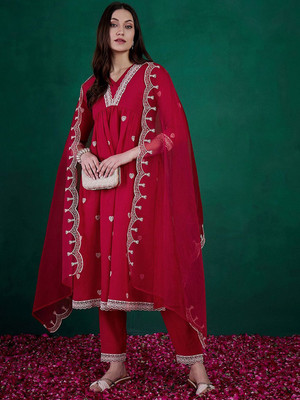 Sangria Embroidered Anarkali Kurta, Bottom & Dupatta Set