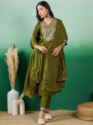 Sangria Self Design Anarkali Kurta, Bottom & Dupatta Set