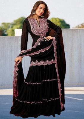 WAZIX Clothing Embroidered Kurta, Sharara & Dupatta Set