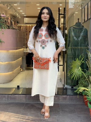 Bhanderi Enterprise Embroidered Kurta, Trouser/Pant & Dupatta Set