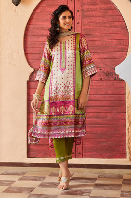 BIBA Printed Kurta, Trouser/Pant & Dupatta Set