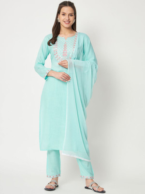 Tela Bonita Embroidered Kurta, Trouser/Pant & Dupatta Set