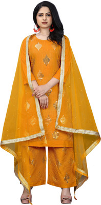HOC's Embellished Kurta, Palazzo & Dupatta Set