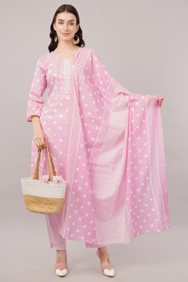 Eelika Polka Print Kurta, Trouser/Pant & Dupatta Set