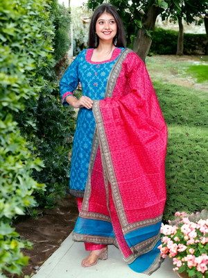 Jevi Prints Self Design, Printed Kurta, Patiala & Dupatta Set